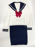【中古】オリジナル衣装　セーラー服　長袖　白×紺　2XL